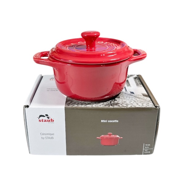NEW Staub CHERRY (Red) MINI ROUND CERAMIC COCOTTE 10cm - Picture 1 of 7